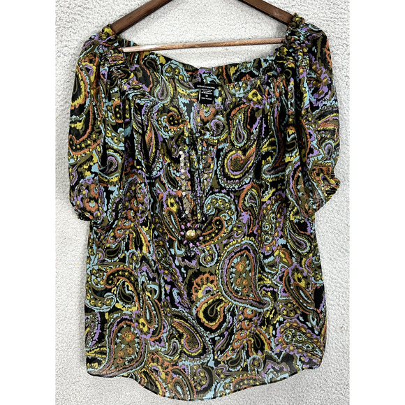 Moda International Top Womens‎ Medium Multicolor Sheer Jewel Beaded Boho Vtg Y2K - Picture 1 of 9